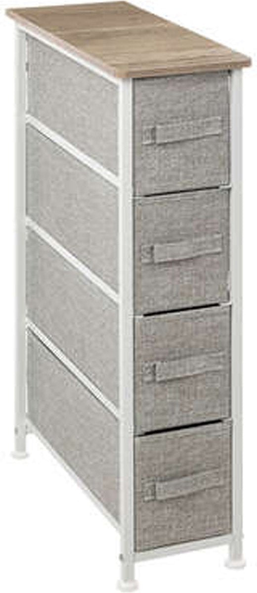 5Five Aufbewahrungskorb-/Badezimmerschrank – 4x Körbe – 20 x 48 x 77 cm – Metall/Holz/Stoff – Rollen – hellgrau