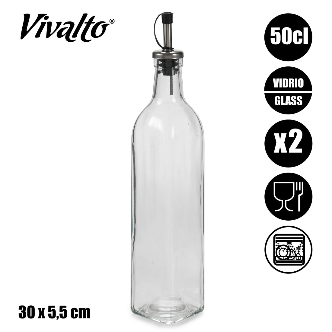 Olie- En Azijnfles 500 Ml Glas/rvs Transparant 2 Stuks