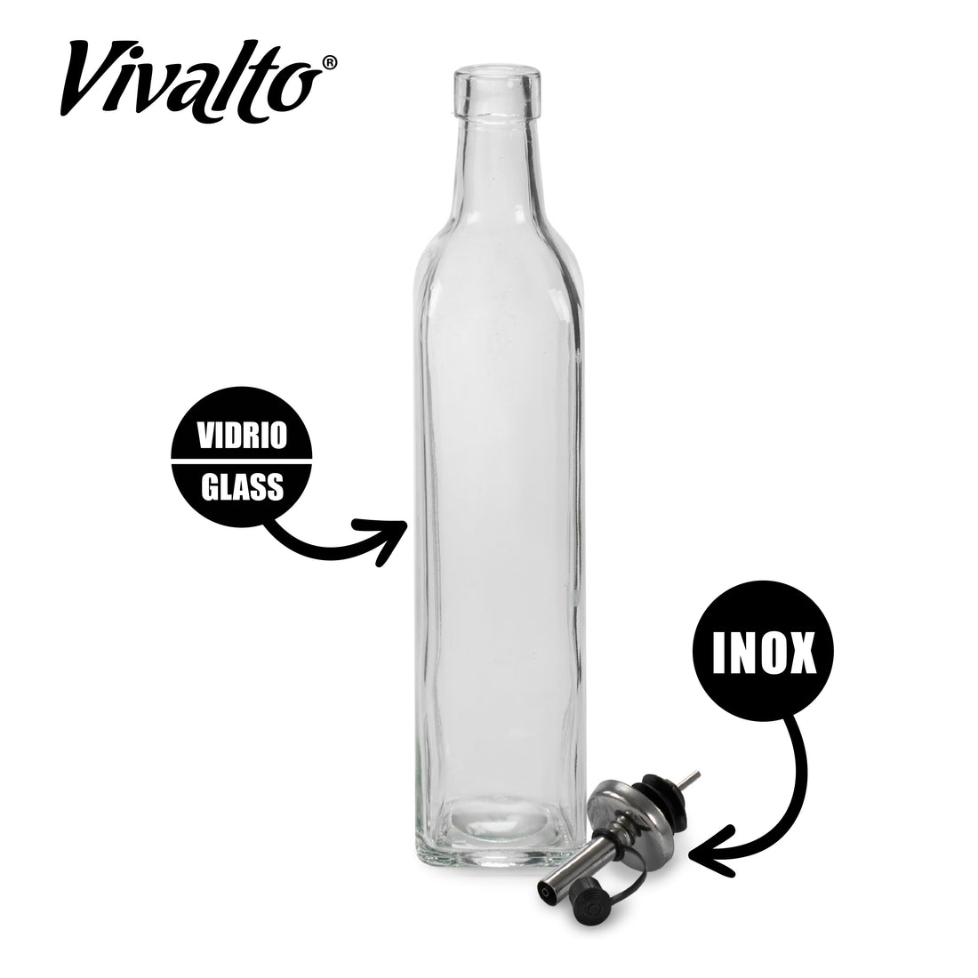 Olie- En Azijnfles 500 Ml Glas/rvs Transparant 2 Stuks
