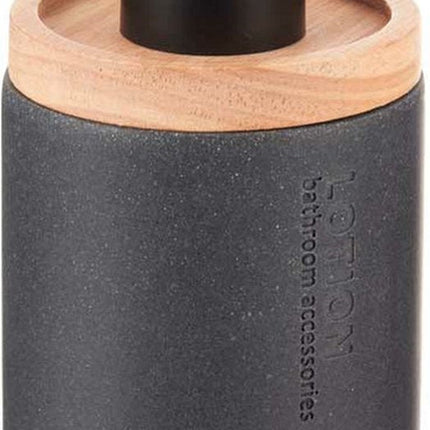 Distributeur de savon/lotion Berilo - noir mat - polyrésine/bambou - 18 x 8 cm - 300 ml - salle de bain/WC/cuisine