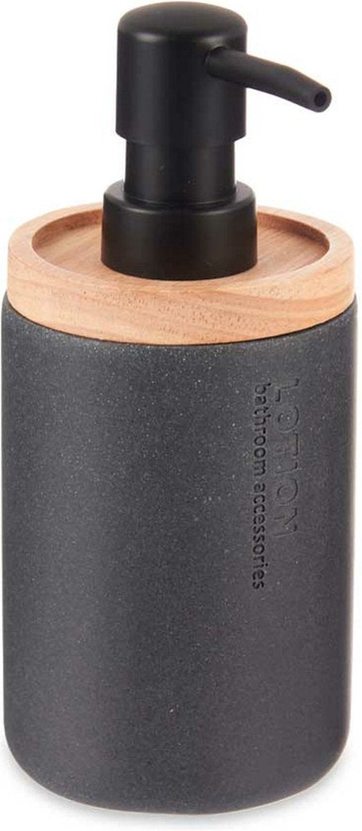 Distributeur de savon/lotion Berilo - noir mat - polyrésine/bambou - 18 x 8 cm - 300 ml - salle de bain/WC/cuisine