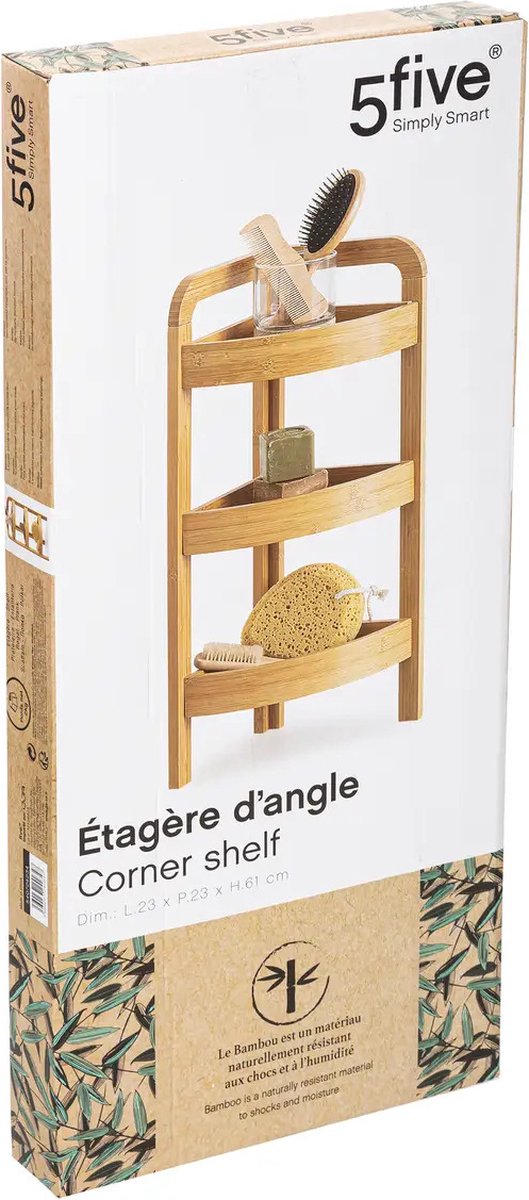 5Five Étagère de douche/salle de bain modèle d'angle - bambou - 3 niveaux - 23 x 61 cm
