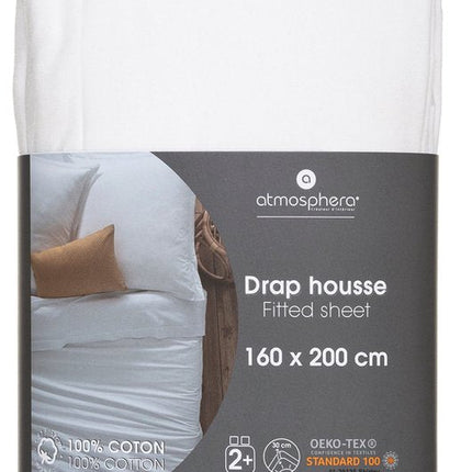 Atmosphera Drap housse coton 160x200cm - Blanc