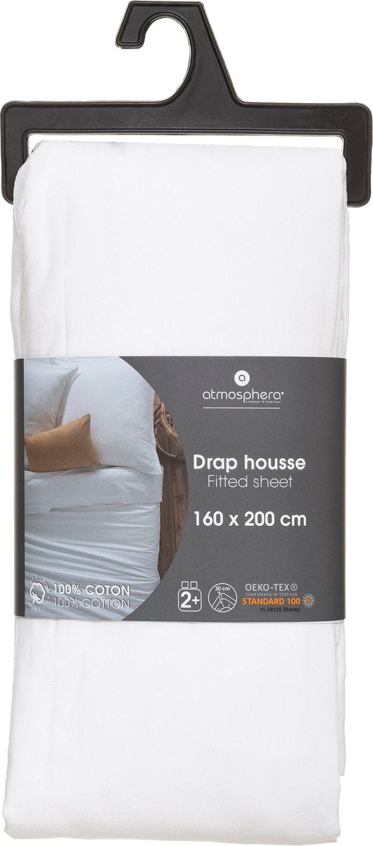 Atmosphera Drap housse coton 160x200cm - Blanc
