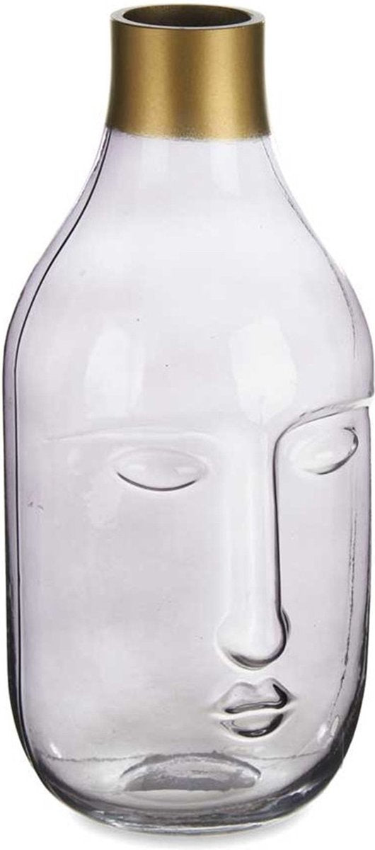 Giftdecor Vase à Fleurs Crystal Face - verre décoratif de luxe - gris transparent - 11 x 24 cm - dessus doré