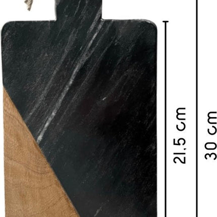 Snijplank - Serveerplank in Zwart Marmer en Mangohout 30 x 15 cm | Snijplank marmer