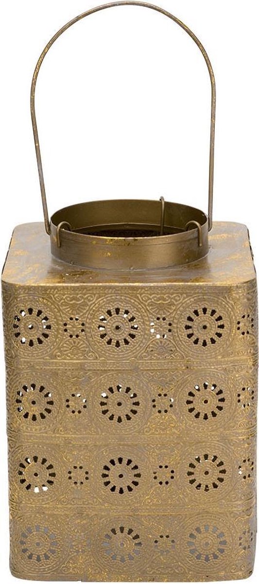 Antique Lantaarn voor Kaarsen - Binnen en Buiten - Windlicht - Tafellamp - Goud - 20, 5 cm - Metaal
