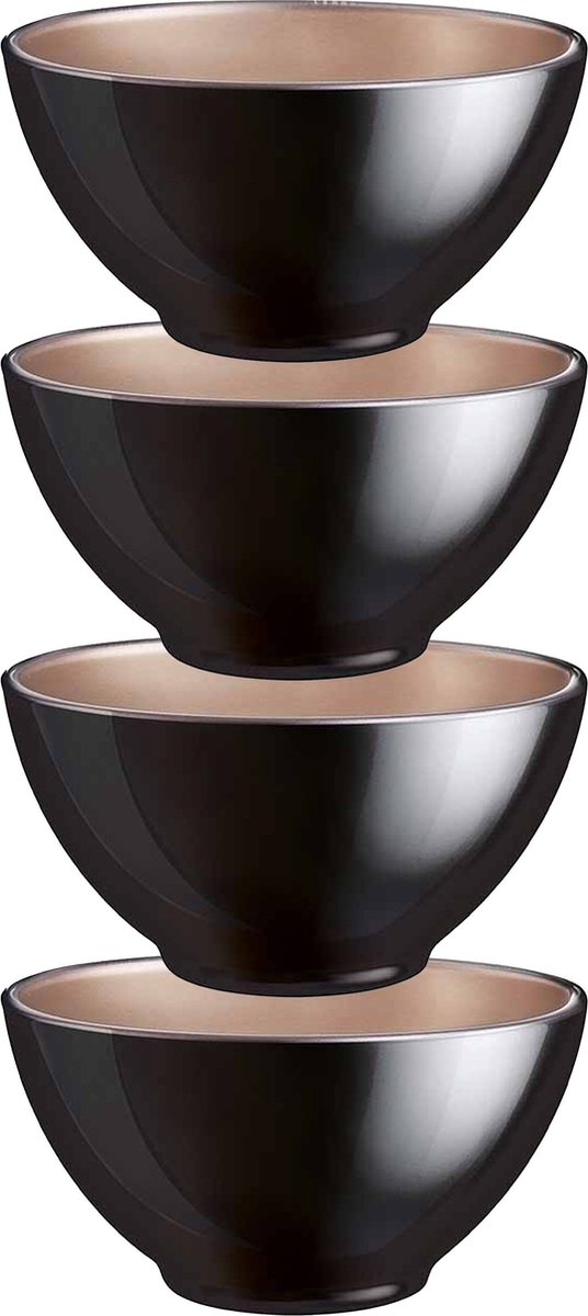 Luminarc Kommetjes/soepkommen/schaaltjes voor dessert/ontbijt - 4x - Glas - D13 x 6 cm - zwart