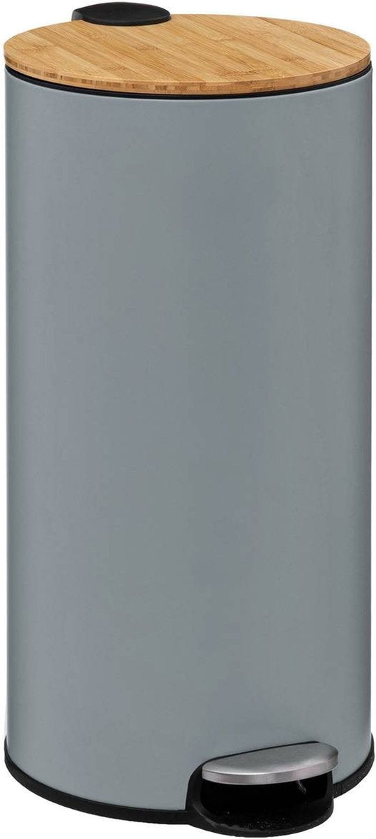 5Five Waste bin/pedal bin Bamboo - grey - metal - 30 litres - 38 x 29 x 60 cm - kitchen