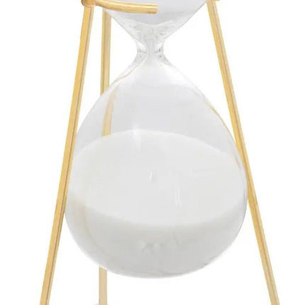 Atmosphera Sablier cylindre - décoration ou mesure du temps - 15 minutes - sable blanc - D8 x H21 cm - verre - monture dorée