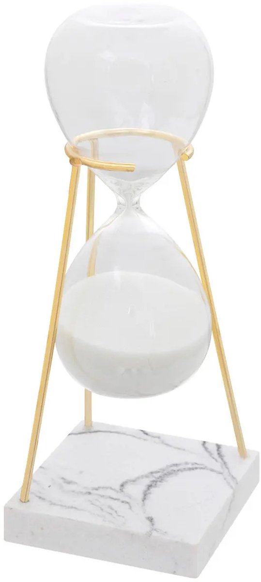 Atmosphera Sablier cylindre - décoration ou mesure du temps - 15 minutes - sable blanc - D8 x H21 cm - verre - monture dorée