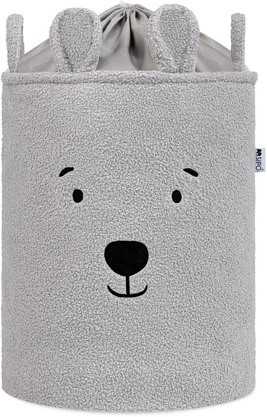 SIPO Speelgoedmanden Bouclé – Set van 2 – Beer Design – 43 L – Bruin/Grijs
