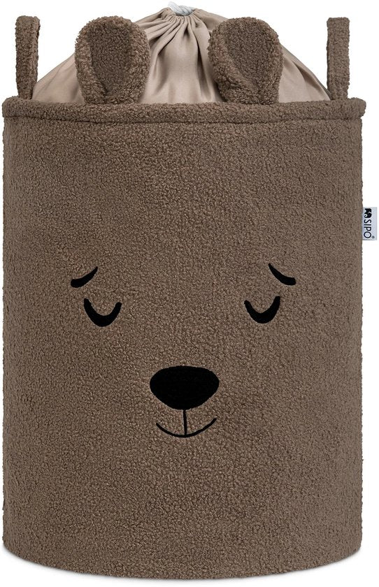 SIPO Speelgoedmanden Bouclé – Set van 2 – Beer Design – 43 L – Bruin/Grijs