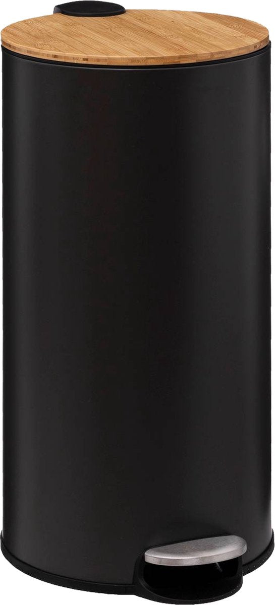 5Five waste bin/pedal bin Bamboo - black - metal - 30 litres - 38 x 29 x 60 cm - kitchen