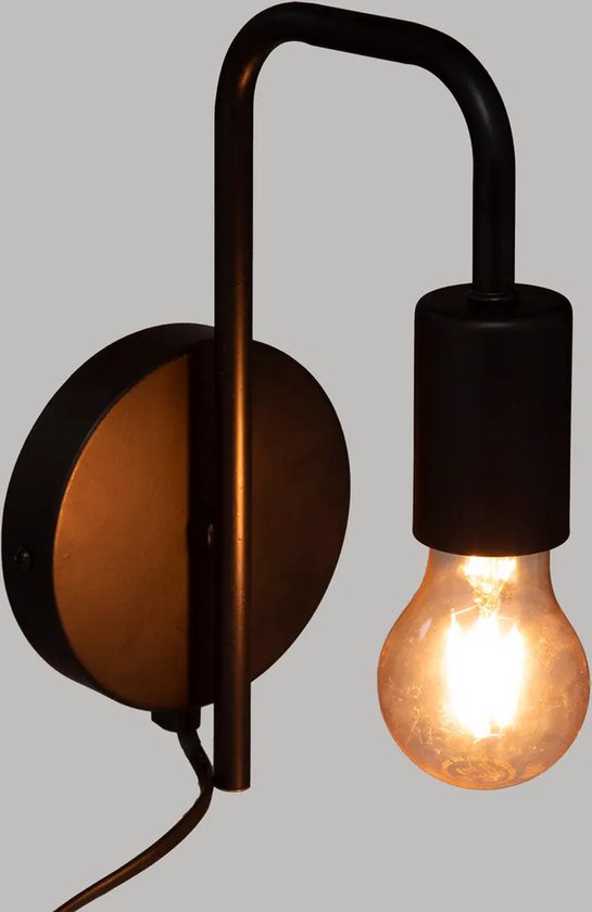 Atmosphera wandlamp 12 x 25 cm - zwart - E27 fitting - muur montage - metaal - huiskamer/gang - modern