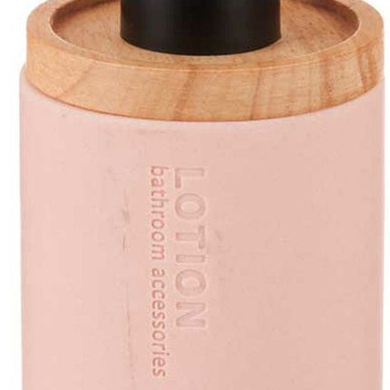 Berilo Distributeur de savon/lotion – rose mat – polyrésine/bambou – 18 x 8 cm – 300 ml – salle de bain/toilettes/cuisine
