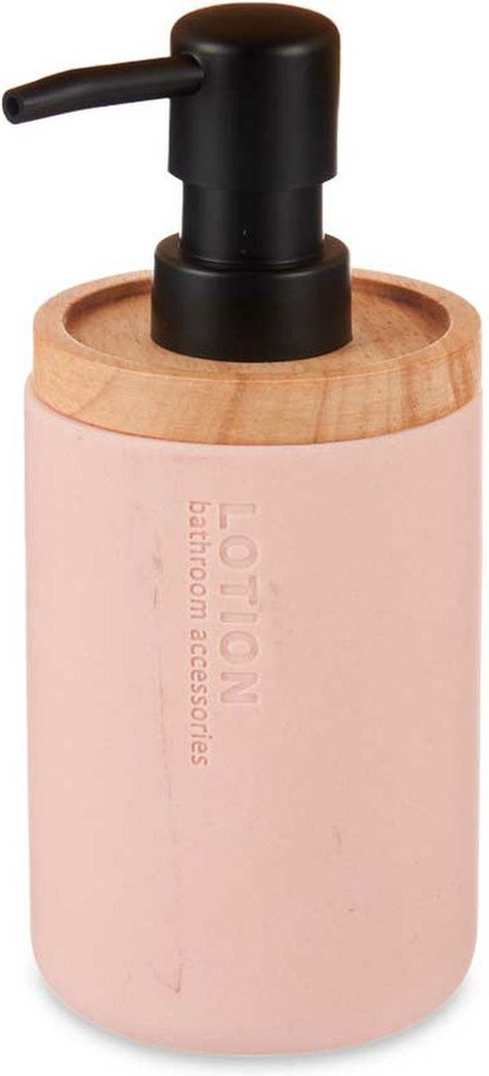 Berilo Distributeur de savon/lotion – rose mat – polyrésine/bambou – 18 x 8 cm – 300 ml – salle de bain/toilettes/cuisine