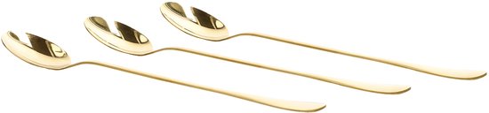 Homla Stilo latte lepels – set van 3 lange dessertlepels, RVS goud – foto 2
