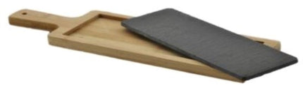MPLCo - Serveerplank - Tapasplank - Leisteen Serveerplank met Bamboe Onderzetter - Natuursteen Tapasplank - Serveerplank voor Kaas, Sushi & Hapjes - 40 x 12 x 1.5 cm - Zwart