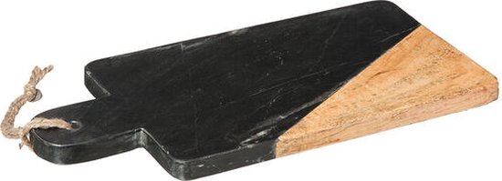 Schneidebrett - Servierbrett aus schwarzem Marmor und Mangoholz 30 x 15 cm | Marmor-Schneidebrett