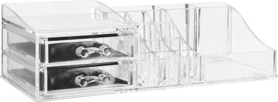 5Five Make-up organizer - 19 compartments and 2 drawers - transparent - 30 x 9 cm - plastic - Nail polish holder - Make-up holder - Organizers