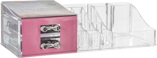 5Five Make-up organizer - 19 compartments and 2 drawers - transparent - 30 x 9 cm - plastic - Nail polish holder - Make-up holder - Organizers