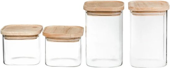 4er-Set Vorratsgläser / Vorratsbehälter aus Glas mit Holzdeckel - 500 ml - 1000 ml - Vorratsgläser mit luftdichtem Deckel