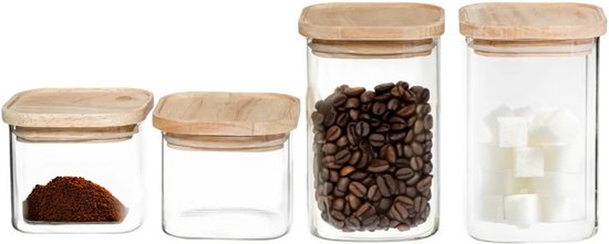 4er-Set Vorratsgläser / Vorratsbehälter aus Glas mit Holzdeckel - 500 ml - 1000 ml - Vorratsgläser mit luftdichtem Deckel