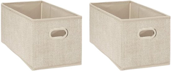 Boîte de rangement - Lot de boîtes de rangement - Moucheté - Pliable - Lot de 2 - Panier de rangement en tissu - Avec poignée - 31 x 15,5 x 15,2 cm - Beige