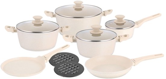 Klausberg - Pannenset - 12-delig - Anti Aanbak Pannen - Aluminium - Inductie Geschikt - Crème
