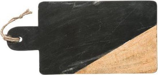 Schneidebrett - Servierbrett aus schwarzem Marmor und Mangoholz 30 x 15 cm | Marmor-Schneidebrett