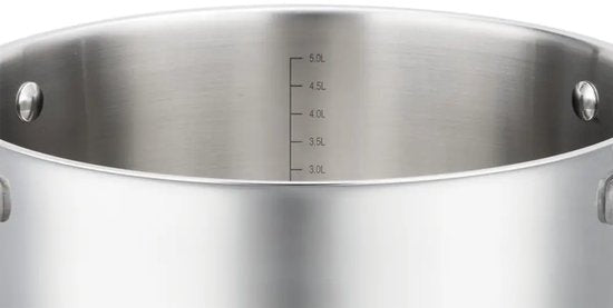 Vcasa rvs kookpan 24 cm, 5,8 liter, met glazen afgietdeksel en maataanduiding
