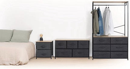 5FIVE Opbergkast Pisa - 5 mandjes - grijs - 45 x 30 x 114 cm - metaal/hout/stof - opbergen