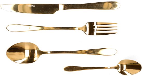HOMLA - Ménagère Abele - Ménagère de luxe 16 pièces - Couverts iridescents - Couverts de table au design moderne - Cuillères, fourchettes & couteaux - Inox - Or