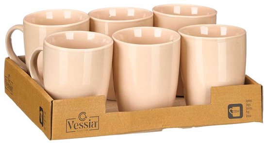 Keramische mokken set van 6 – koffiemok en theemok 330 ml, crème – foto 2