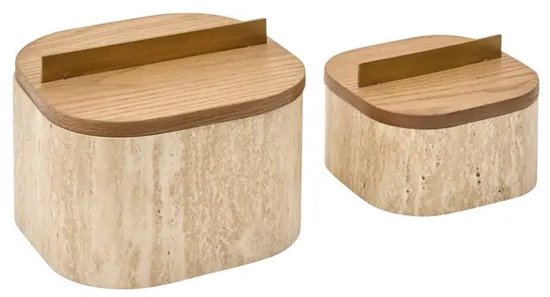 Atmosphera Anaya Aufbewahrungsboxen - 2er-Set - 2,6 l - 18 x 18 x 13 cm - Beige
