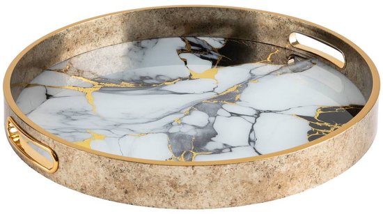 Serving Tray - Set of 2 - Gold Trays - Glass Trays - Decorative Bowls - Serving Platters - Home Decor - Ø31.7 & Ø35 cm - Gold