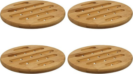 Secret de Gourmet pannen onderzetter - 4x - rond - bruin - D18 cm - van bamboe - Pannenonderzetter