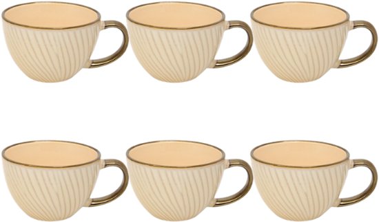 Mug - Breakfast Bowl - Ceramic Breakfast Cup - Set of 6 - Large Coffee Mug - Soup Bowl with Handle - Faience Bowl for Breakfast, Muesli and Soup - 420 ml - 14.5 x 11.6 x 7.8 cm - White