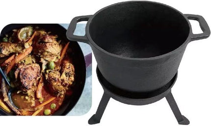 Kinghoff KH1732 - Gietijzeren Camping Kookset 3-in-1 (5L) - Grillpan, Deksel & Pan - Kookstel - Kamperen - Cookingset