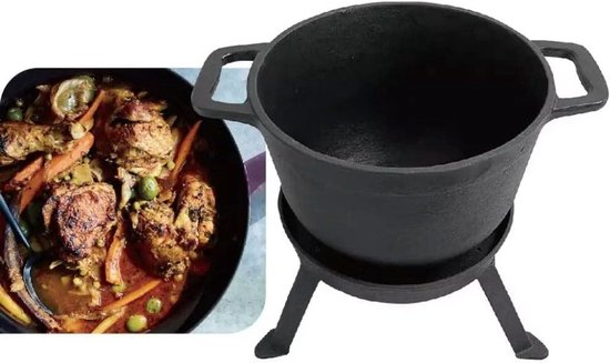 Kinghoff KH1732 - Gusseisernes Camping-Kochset 3-in-1 (5L) - Grillpfanne, Deckel & Topf - Kochset - Camping - Kochgeschirr
