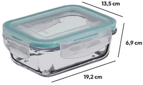 5Five Food storage container with lid - 3x - glass - airtight - with clips - 18 x 12 x 6 cm - 800 ml