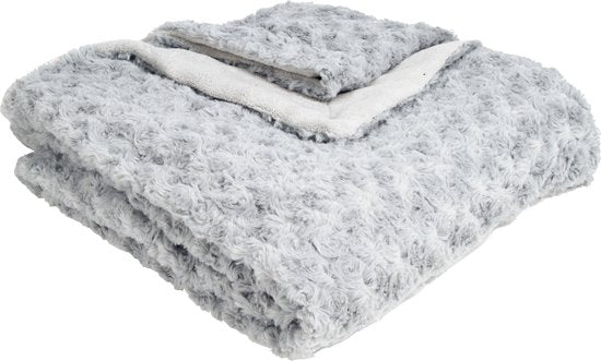Atmosphera Sprei / deken / plaid - zilvergrijs - polyester - 120 x 160 cm - geknoopt motief