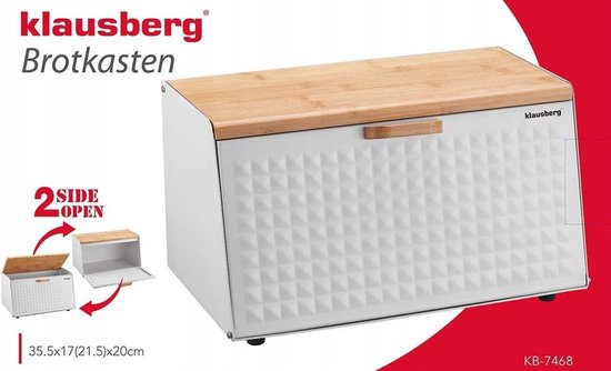 Klausberg 7468 Double-Sided Bread Bin - Diamond White - Stainless Steel and Wooden Bread Storage Box - Bread Container