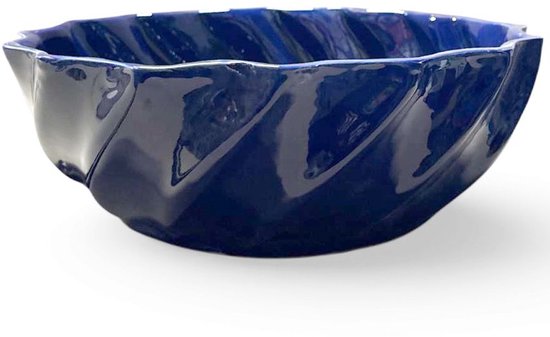Handgemaakte Marokkaanse waskom donkerblauw – opbouw wastafel, Ø 35 x 11 cm – foto 2