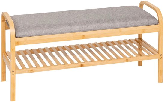 5Five Shoe Rack Bench - 2-tier - bamboo / plastic - 90 x 34 x 45 cm - for 4 pairs of shoes