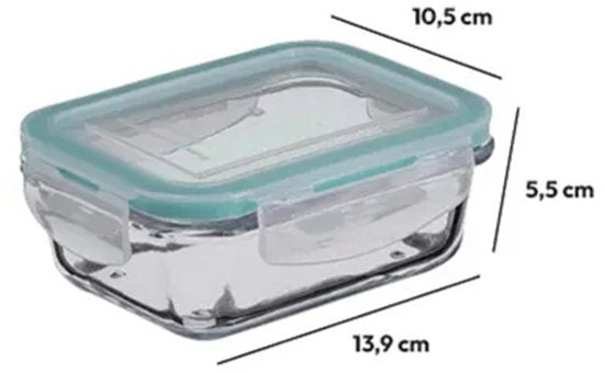 5Five Food container with lid - glass - airtight - with clips - 14 x 10 x 5 cm - 0.73 L