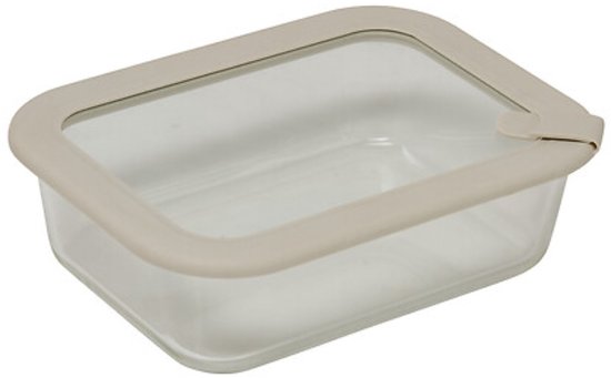 5-Piece - Food Storage Container Set - Meal Prep Containers - Lunch Box - Rectangular Borosilicate Glass Storage Containers - Microwave & Dishwasher Safe - 950 ml - 20.3 x 15.2 x 6.2 cm - Transparent with Grey Lid