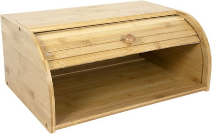 MPLCo - Bamboe Broodtrommel met Roldeksel - Broodtrommel voor Brood, Bolletjes & Gebak - Houten Brooddoos met Schuifdeksel - Ruime Broodbewaarbox - 40 x 27.5 x 17.5 cm - Bruin