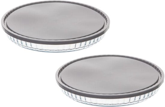 Keepeat Oven Dish - Glass Oven Dish with Lid - Set of 2 - Oven & Microwave Safe - 4.5 L - Borosilicate Glass - Ø27 cm - Grey & Transparent